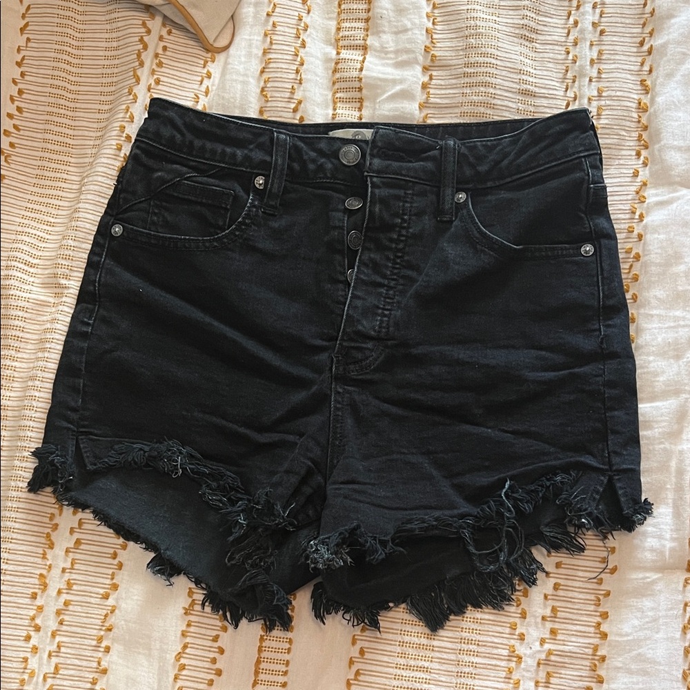 We The Free Black High-Rise Frayed Hem Jean Shorts